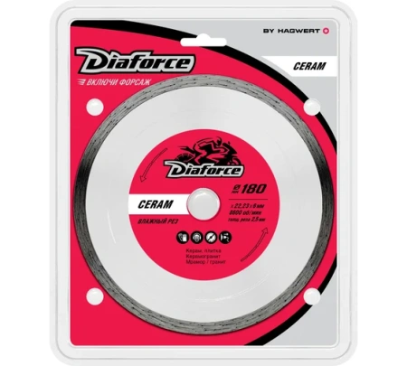 Диск алмазный DIAFORCE CERAM 180х25,4/22,23х6х2,5 мм влажный рез