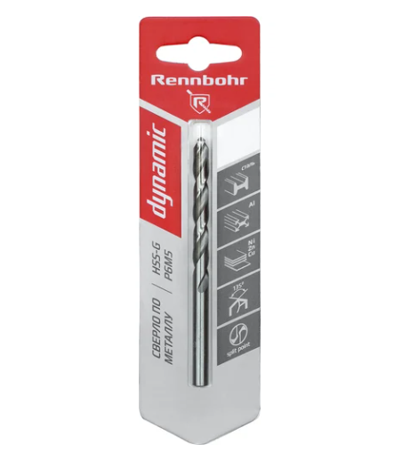 Сверло по металлу ЦХ, 7,5х109мм, HSS-G, P6M5, 1шт/уп RENNBOHR DYNAMIC CARD
