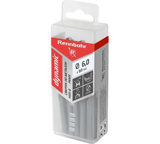 Сверло по металлу ЦХ  6,0х93мм, HSS-G, P6M5, 20шт/уп, RENNBOHR DYNAMIC PROM 666060  Аналог 566060