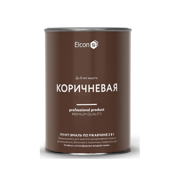 Грунт-эмаль по ржавчине 3в1 "Elcon" коричневая глянцевая RAL8017 0,8кг (12)