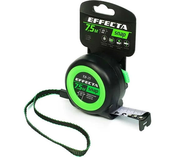 Рулетка Effecta SNAP, автостоп,  7,5м/25мм (6)  560725