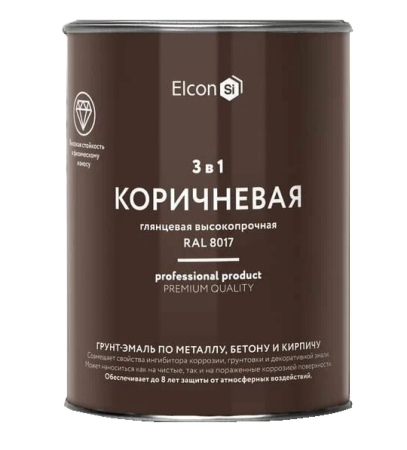 Грунт-эмаль по ржавчине 3 в 1 Elcon  Ral 8017 коричневая 25кг