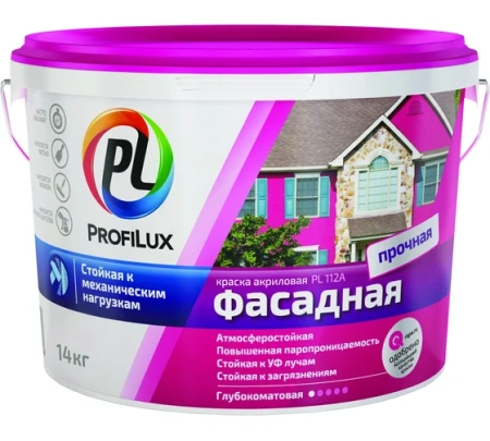 Краска В/Д  фасадная влагостойкая белая "Profilux" PL-112A, 1,4кг
