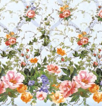 093С Клеенка DEKORAMA  цветы на голубом 1.4*20м