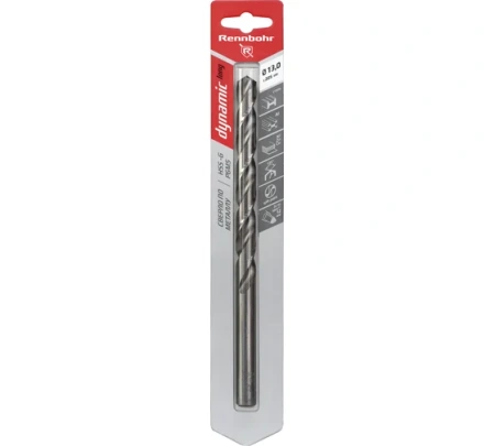 Сверло по металлу ЦХ, 13,0х205мм, HSS-G, P6M5, 1шт/уп, RENNBOHR DYNAMIC LONG CARD 669130