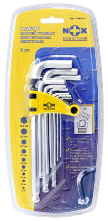 Набор ключей угловых шестигранных имбусовых 9 шт.(1,5-10мм) , хром-ван. сталь "Nox"  556910