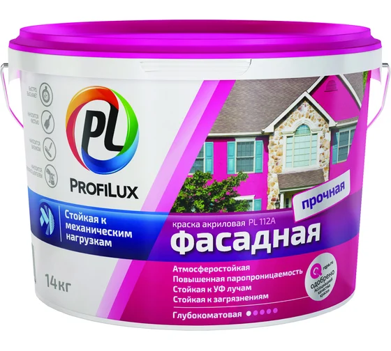 Краска В/Д  фасадная влагостойкая белая "Profilux" PL-112A, 1,4кг
