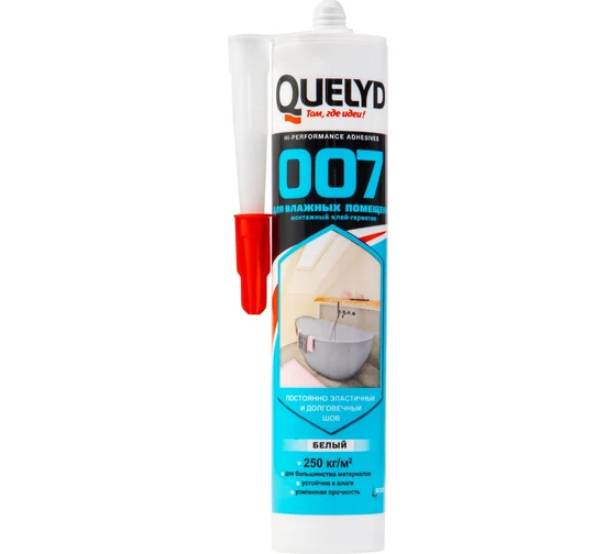 QUELYD клей-герметик монтажный 007 Для влажных помещений 400г Белый (Тверь)