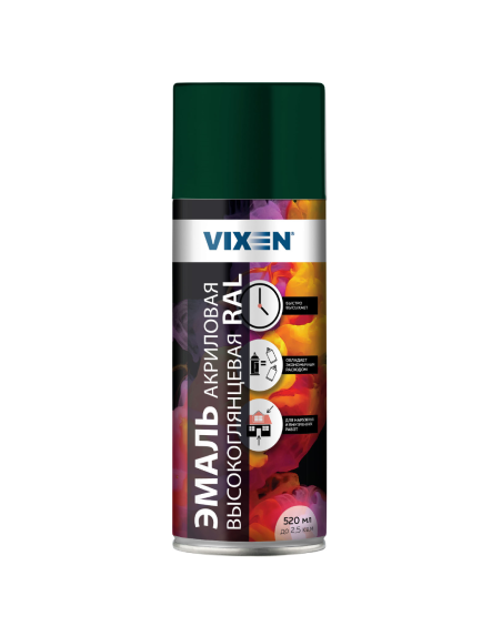 Эмаль акриловая высокоглянцевая зеленый мох (RAL6005) аэрозоль 520мл.(VX-66005) (12)
