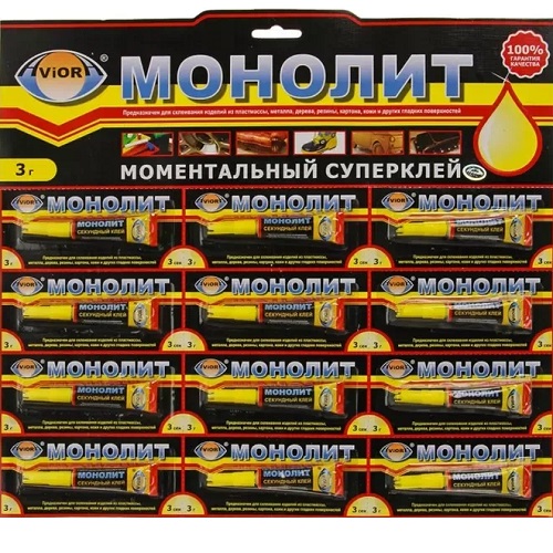 Суперклей секундный 3 г., 12 шт. на листе AVIORA МОНОЛИТ (288)