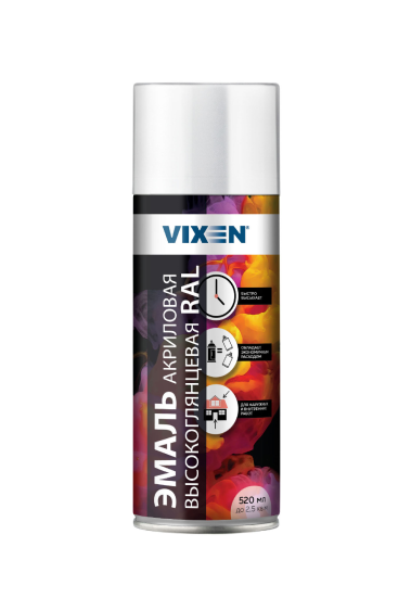 Эмаль акриловая высокоглянцевая сигнальный белый (RAL9003) аэрозоль 520мл.(VX-69003) (12)