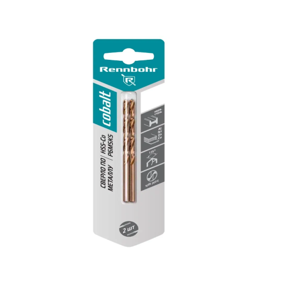 Сверло по металлу ЦХ  3,5*70 мм HSS-Co Р6М5К5 2шт/уп "RENNBOHR COBALT CARD" 668035 (568035)