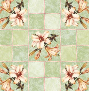 118D Клеенка DEKORAMA   лилии в зеленой клетке 1.4*20м