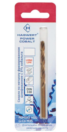 Сверло по металлу 6,0*93 мм Power-Cobait Р6М5К5 фрез. "Hagwert"568060 аналог (668060)