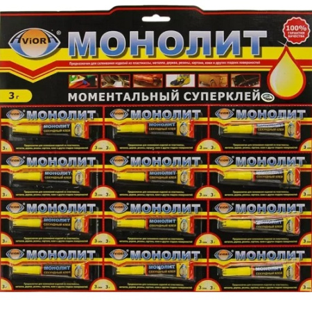 Суперклей секундный 3 г., 12 шт. на листе AVIORA МОНОЛИТ (288)