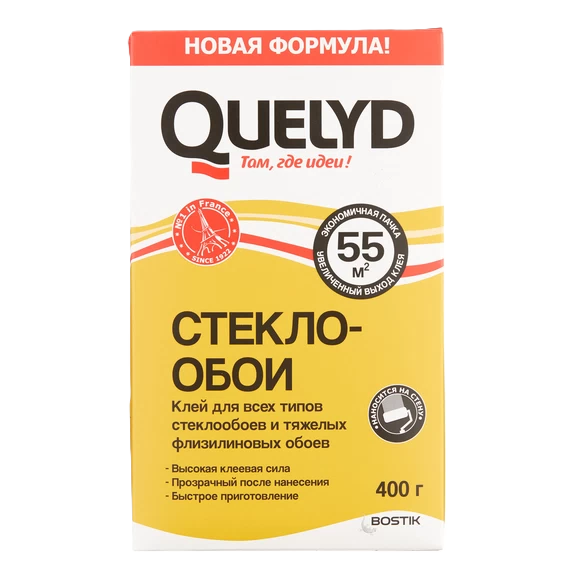 Клей обойный QUELYD "СТЕКЛООБОИ" 0.4 кг (12)