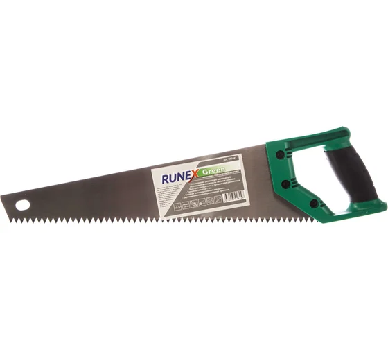 Ножовка по сырой древесине 400мм,прямой крупный зуб,3,5 з/д,2-компан рук"Runex Green" 577441 ССС