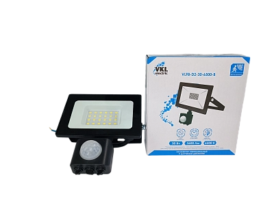 Прожектор LED с дат.движ.30W VLF8-D2-30-6500-B 6500К 3600Лм 220V IP65 122*135*55 (руч.рег) чер.VKL e
