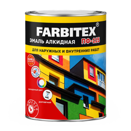 Эмаль белая ПФ-115 "FARBITEX"  0,8кг (14)