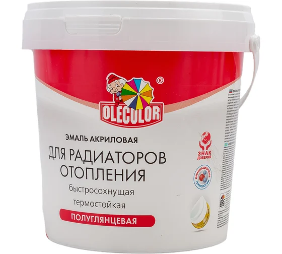 Эмаль "OLECOLOR" акриловая  для радиаторов отопления полуглянцевая 1кг (6)
