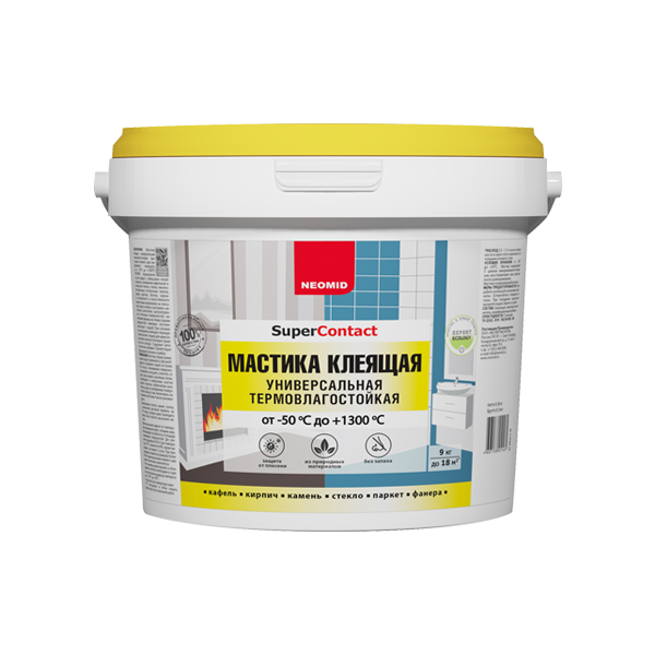 Мастика клеящая термовлагостойкая +1300 t универсальная "Неомид" 9кг