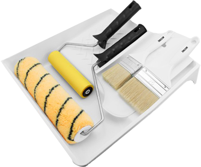 Набор"Почти Даром"ван.320х350мм+ вал.240мм,полиакр.зел.+ прижим.150мм+кисть50мм+кисть75мм+шпат.4в1 С