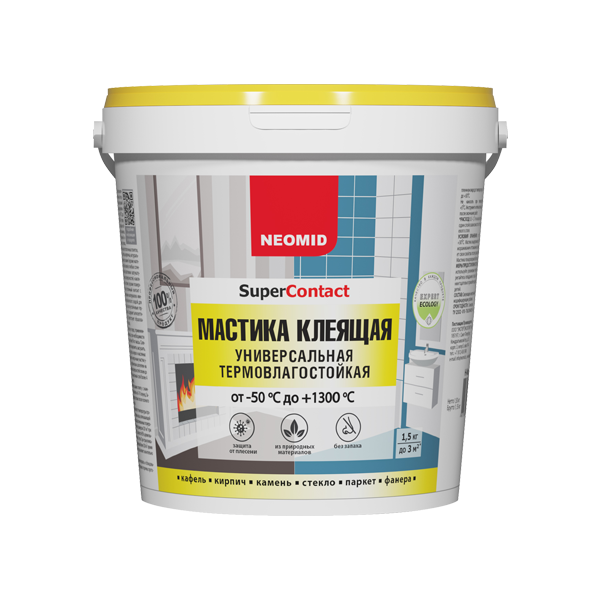 Мастика клеящая термовлагостойкая +1300 t универсальная "Неомид" 1,5кг (12)