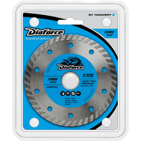 Диск алмазный DIAFORCE TURBO BASIC 115*22, 23*7,5*1.9 мм сухой рез 