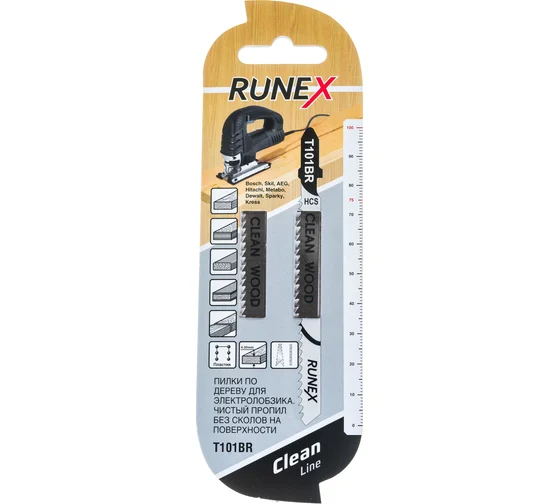 Пилки100*75мм10з/д(древ,фанер,ламин,пласт h=4-30мм)чист распил,обр.зуб.Т101BR 2шт/уп"Runex" 555114-2