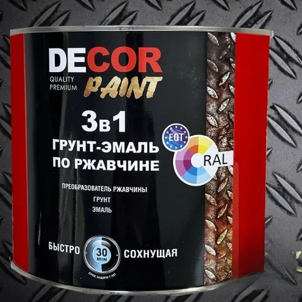 Грунт-эмаль по ржавчине 3в1 "DEKOR PAINT" темно-зеленый RAL 6005  1,8кг (6)