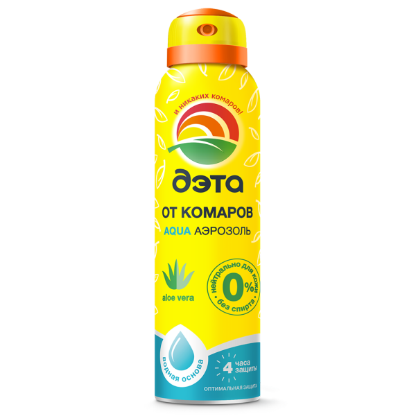 Средство "ДЭТА АКВА (AQUA)" аэрозоль на водной основе от комаров 4 часа 150мл (24)