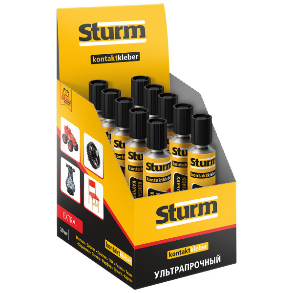 Клей контактный "STURM" ультрапрочный, желтый, 30мл шоу-бокс (10шт)