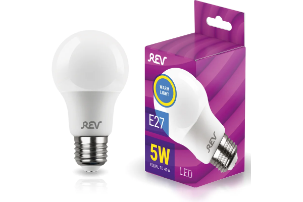 Лампа светодиодная, груша, А55-60 5Вт, Е27 2700К 400 Лм REV