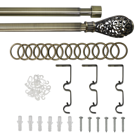Телескоп.двухряд.карниз, Наконечник Кружево, Золото антик, 16/19мм ,160-320см,