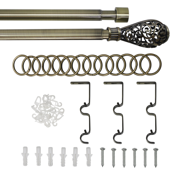 Телескоп.двухряд.карниз, Наконечник Кружево, Золото антик, 16/19мм ,160-320см,