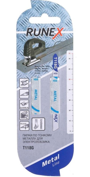 Пилки HSS 75*50мм 32з/д (сталь,цв.мет, пласт. h=0,9-1,2мм) Т118G 2шт/уп "Runex" 555122-2