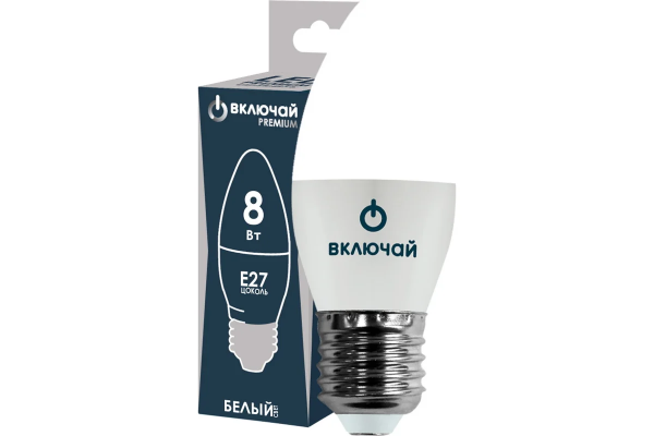 Лампа светодиодная PREMIUM свеча 8W E27 4000K 220V Включай (LED PREMIUM C37-8W-E27-W)