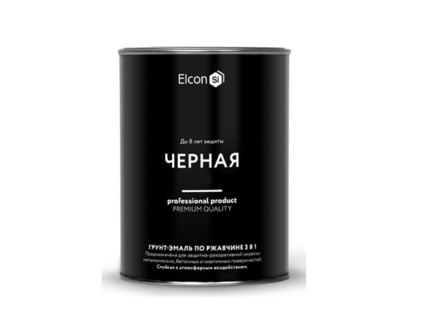 Грунт-эмаль по ржавчине 3в1 "Elcon" черная глянцевая RAL9005 0,8кг (12)