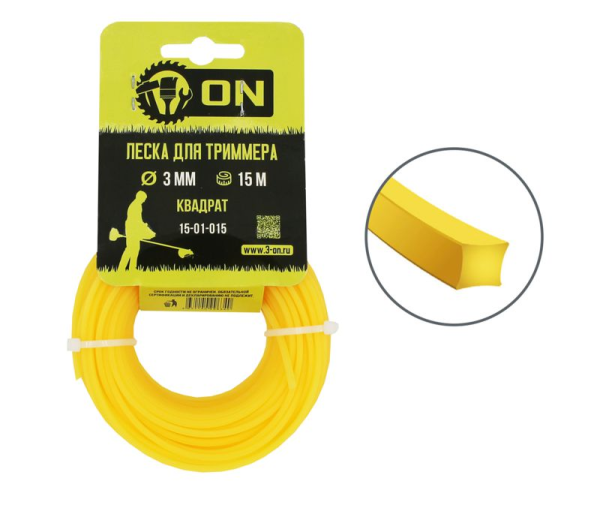 ON Леска для триммера квадратная 3,0мм*15м