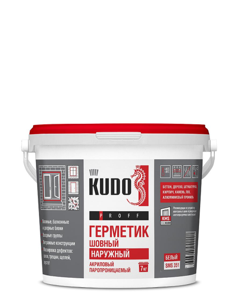 Герметик акриловый паропроницаемый шовный наружный KUDO PROFF 7кг, белый, SMS-351