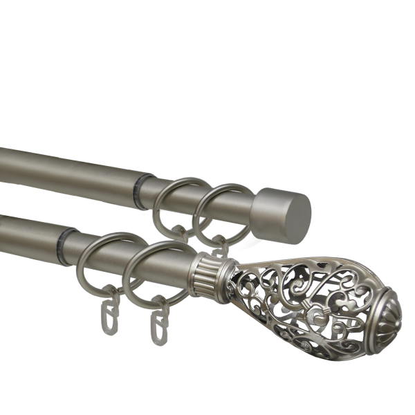 Телескоп.двухряд.карниз, Наконечник Кружево, Матовый никель, 16/19мм ,160-320см,