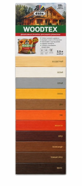 Декоративная пропитка для защиты древесины Woodtex Dufa