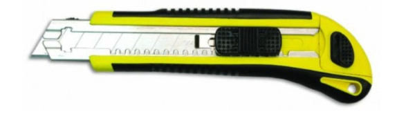 Нож 18мм, резино-пласт. корпус, с металлич. ведомой, винт для фиксации, автомат (+5 лезвий) (12)