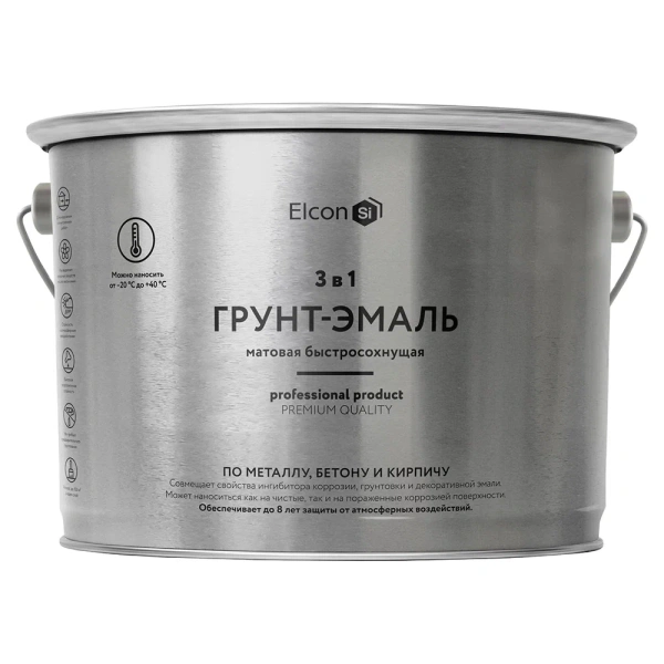 Грунт-эмаль по ржавчине 3в1 "Elcon" графит матовая RAL7024 10кг 