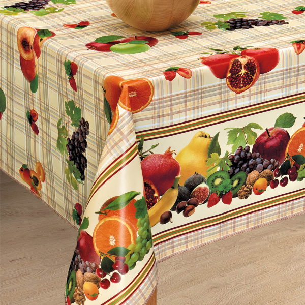 162А Клеенка DEKORAMA фрукты на бежевом 1.4*20м