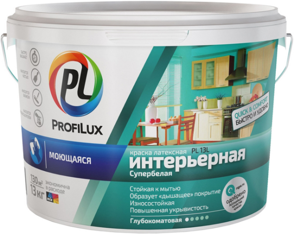 Краска В/Д  латекс. моющаяся износоуст. супербелая база 1 "Profilux" PL-13L, 7кг