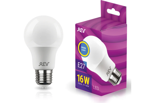 Лампа светодиодная, груша, А60, 16Вт, Е27 2700К, 1280Лм REV