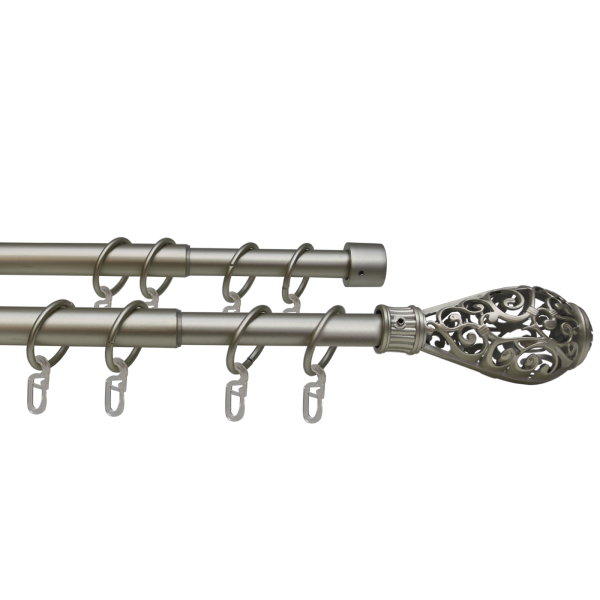 Телескоп.двухряд.карниз, Наконечник Кружево, Матовый никель, 16/19мм ,160-320см,