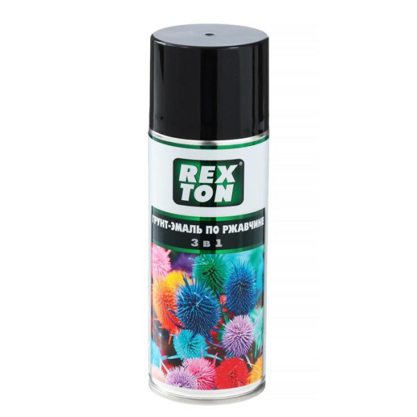 Грунт-эмаль по ржавчине REXTON 3 в1 черный аэрозоль (150.20) 520 мл (12)