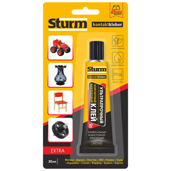 Клей контактный "STURM" УЛЬТРАПРОЧНЫЙ, желтый, 30мл на единич. блистере (12шт)